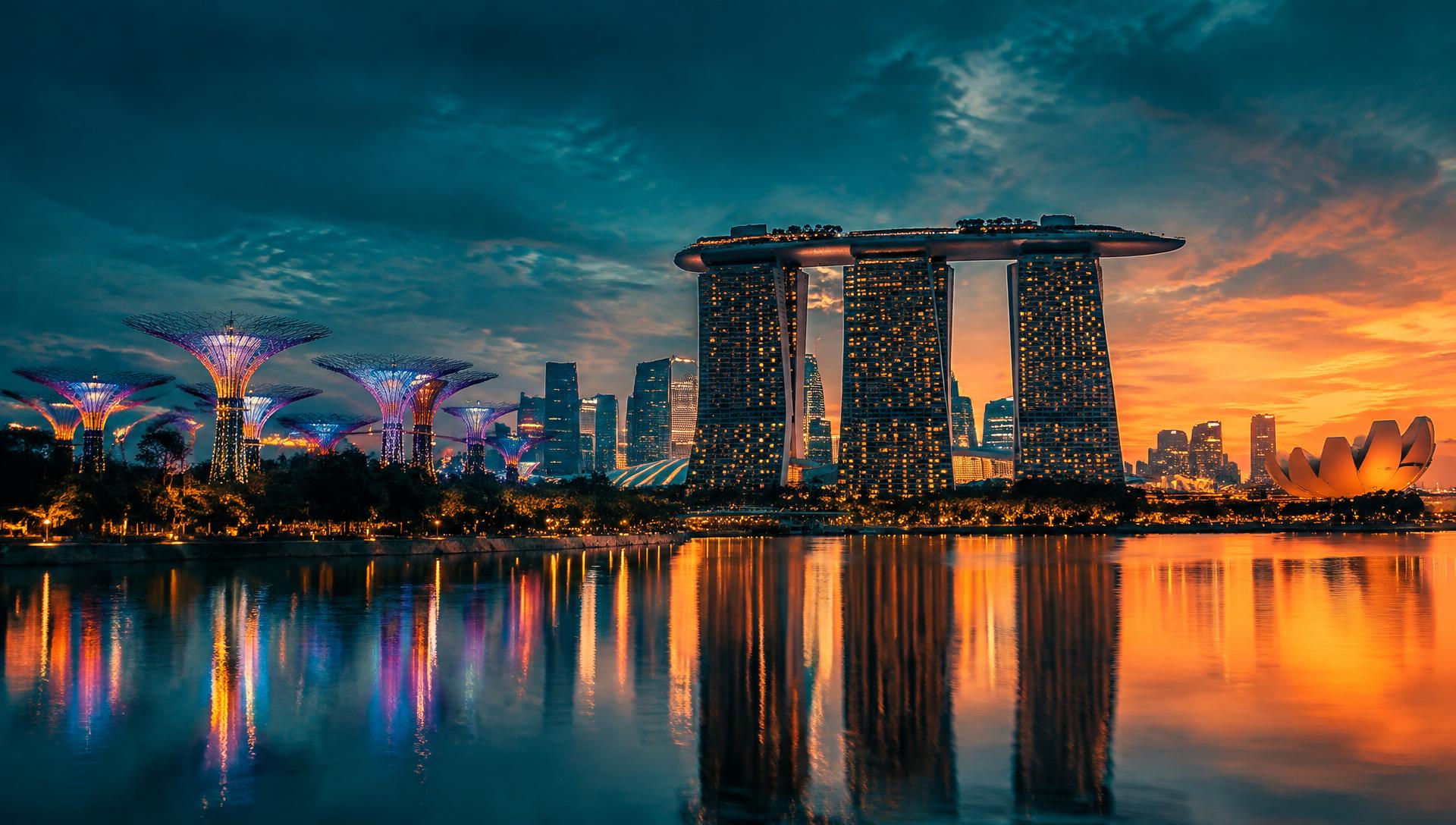 Marina Bay skyline at dusk
